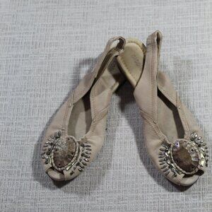 Nicole Taupe Slingback Stud Embellished Flats